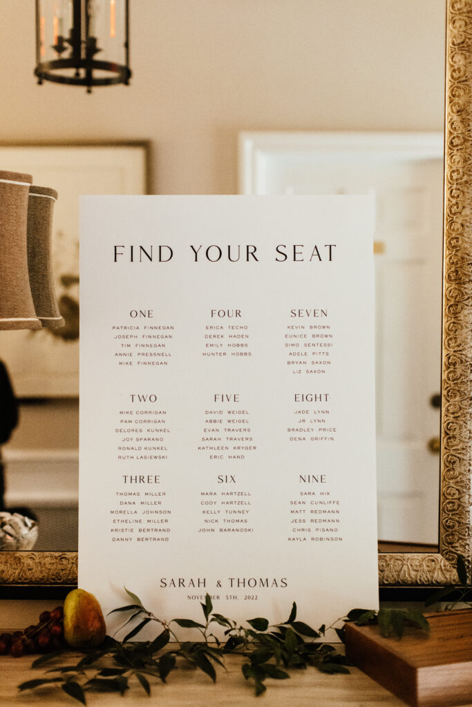 Seating plan at ceremony