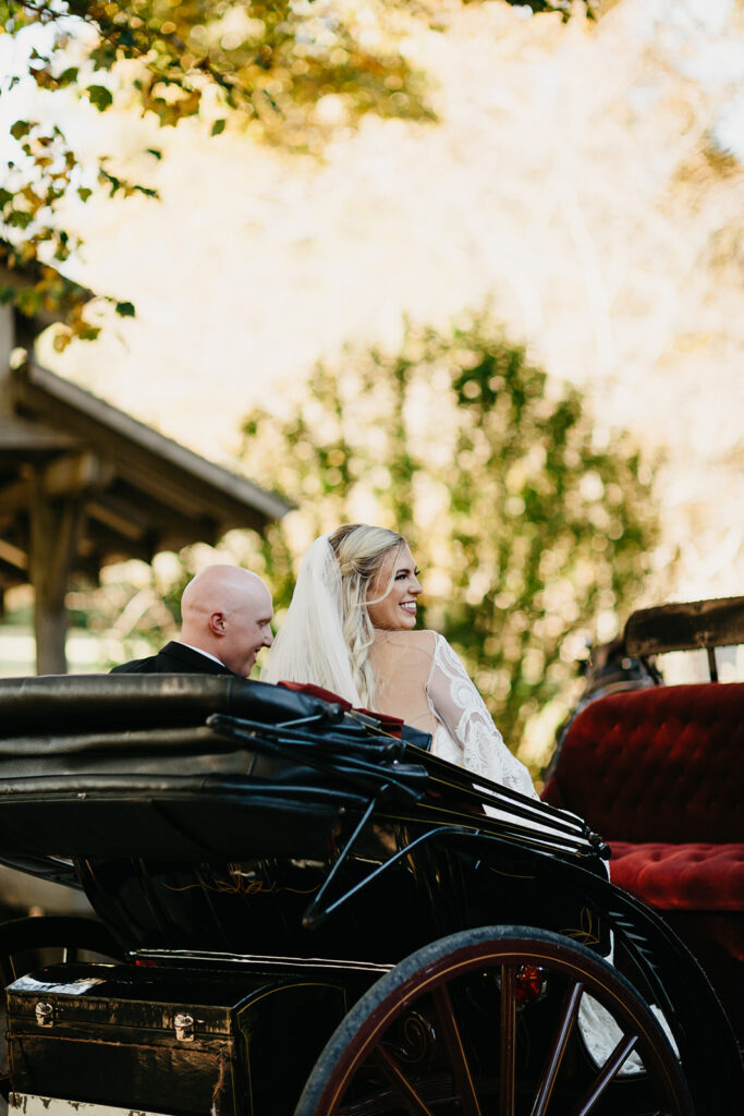 bride and groom getaway car carriage