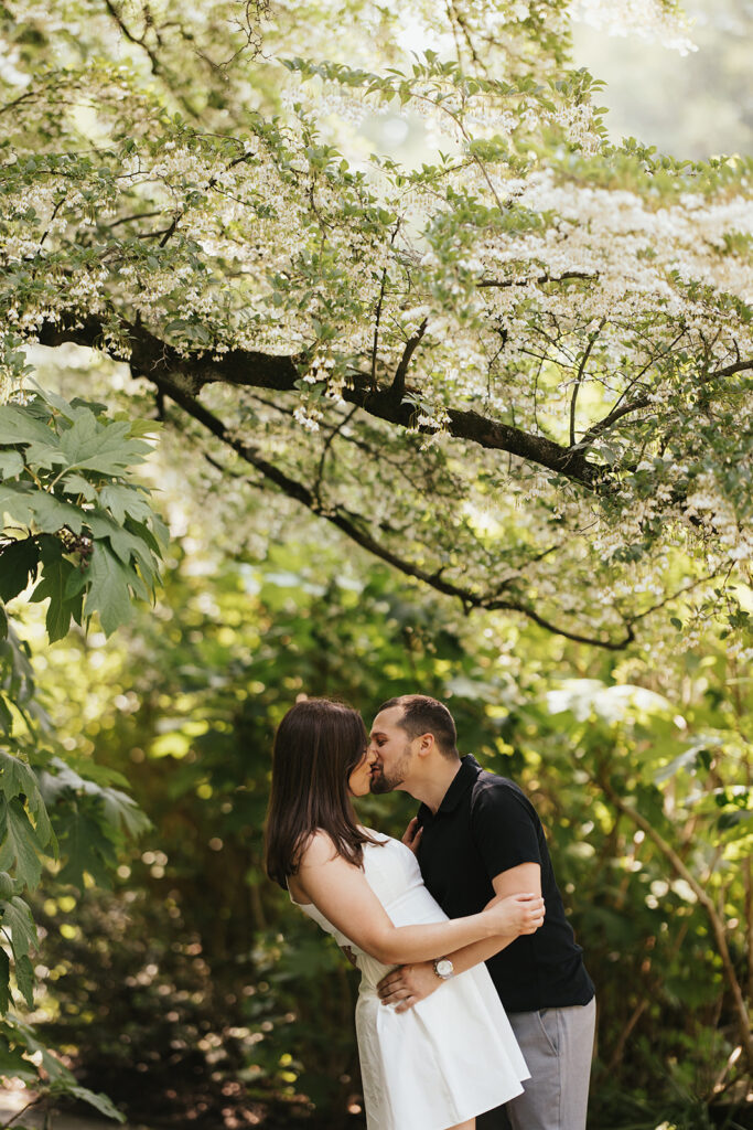 spring engagement photos in longwood gardens