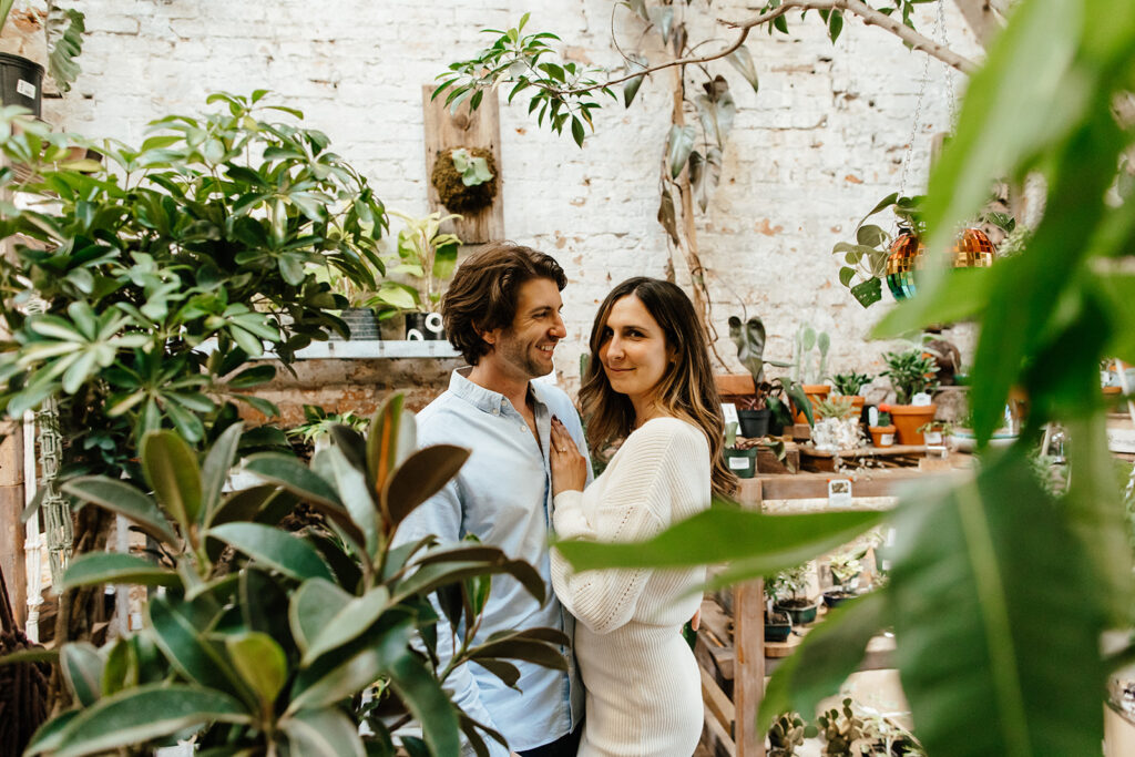 couple smiling and laughing for philadelphia engagement pictures