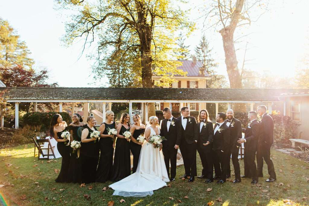 black and white bridal party photos at The Washington at Historic Yellow Springs