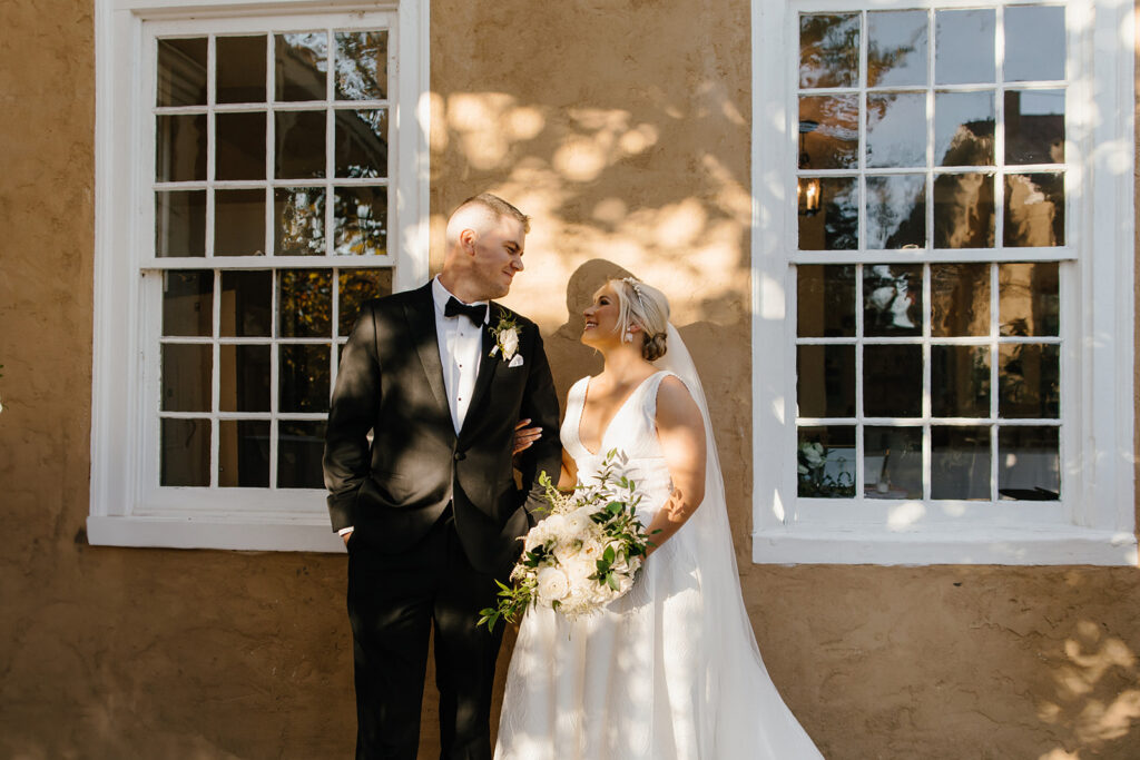 bride and groom golden hour outdoor portraits for fall wedding at The Washington at Historic Yellow Springs