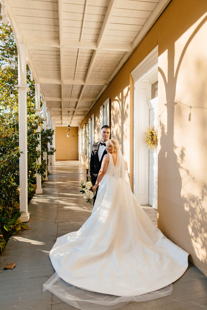bride and groom golden hour outdoor portraits for fall wedding 