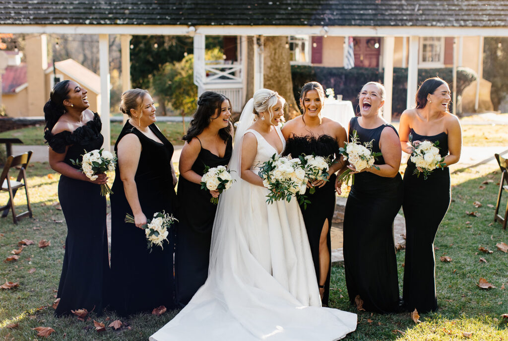 black and white modern wedding in the fall