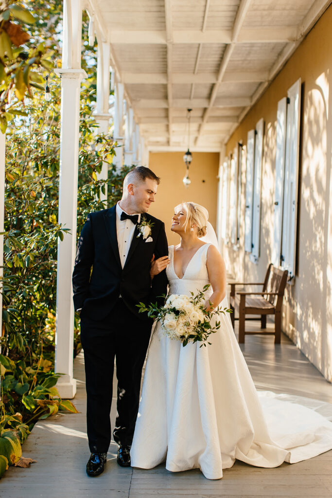 bride and groom outdoor portraits for fall wedding at The Washington at Historic Yellow Springs